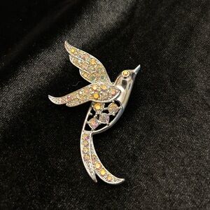 Elegant Silver and Multicolor Bird Brooch